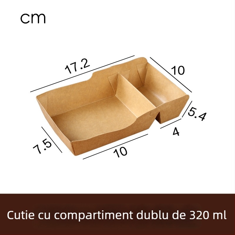Cutie de transport din hârtie kraft cu compartimente pentru cartofi prăjiți, chifle prăjite și sosuri pentru înmuiat; tavă de masă de unică folosință
