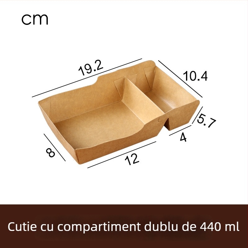 Cutie de transport din hârtie kraft cu compartimente pentru cartofi prăjiți, chifle prăjite și sosuri pentru înmuiat; tavă de masă de unică folosință