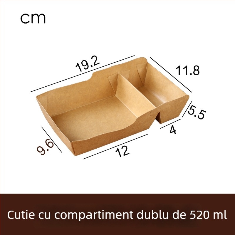 Cutie de transport din hârtie kraft cu compartimente pentru cartofi prăjiți, chifle prăjite și sosuri pentru înmuiat; tavă de masă de unică folosință