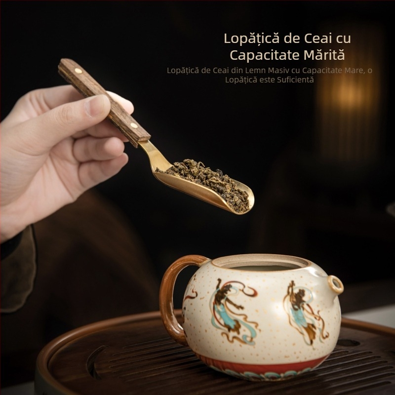 Set de ceremonie a ceaiului cu șase domni, cu colecție completă de accesorii și unelte pentru prepararea ceaiului, inclusiv clește pentru ceai, linguriță pentru ceai și recipient de depozitare
