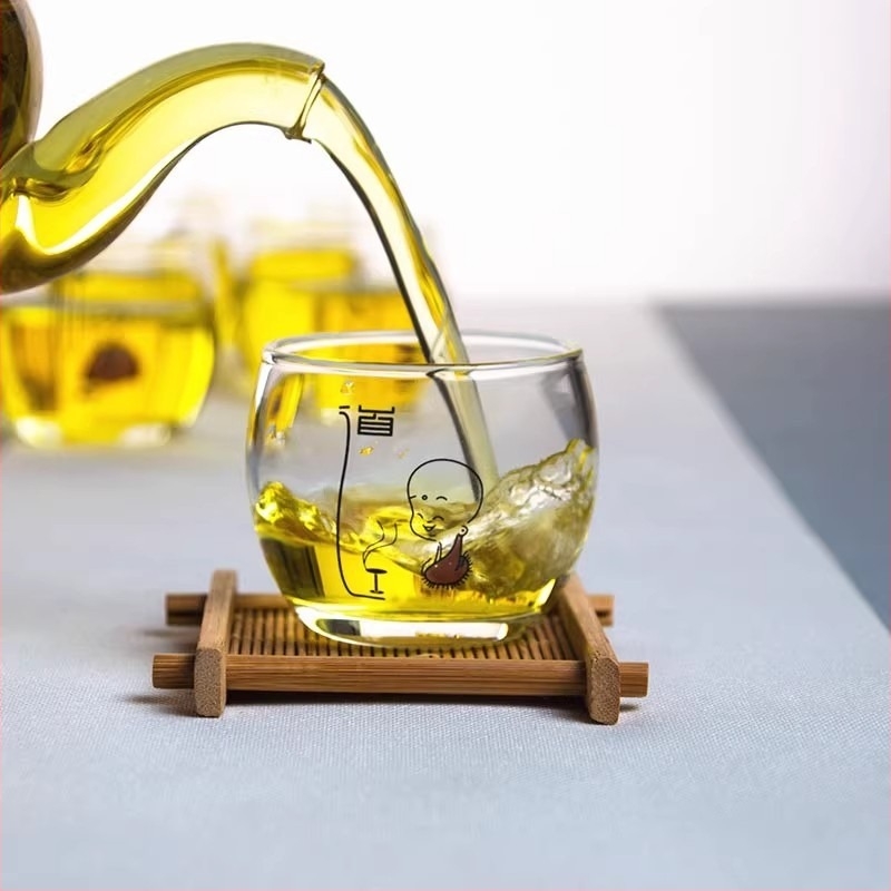 Căniță de ceai din sticlă rezistentă la temperatură, ceașcă mică de ceai, design îngroșat, set Gongfu de ceai, ceașcă mică cu model floral