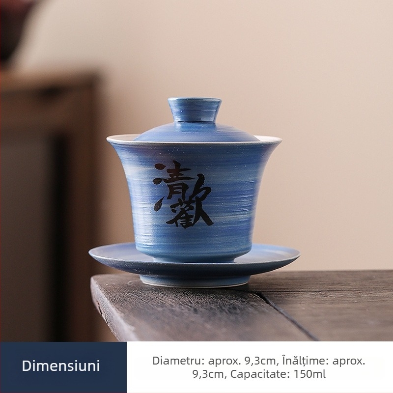 Ceainic Gaiwan cu capac - set Gongfu de ceai, vas pentru o singură infuzie, ceramică roșie vintage pentru nunți