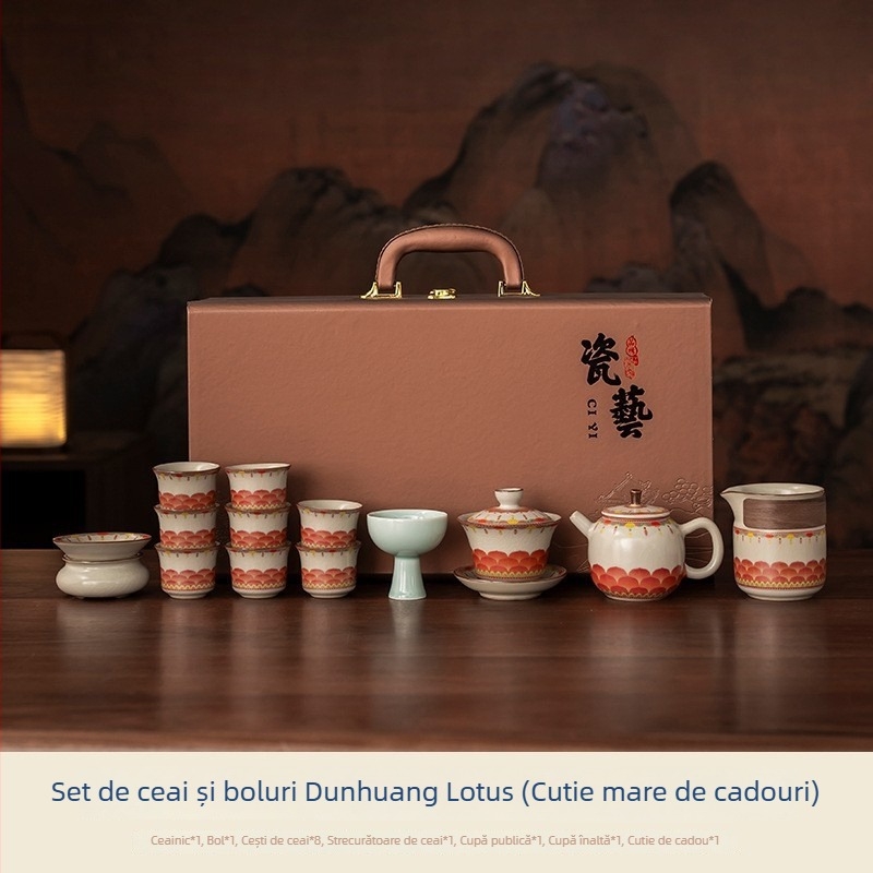 Set ceai Gongfu din ceramică cu glazură crăpată – model nou 2025, cutie cadou elegantă pentru uz casnic