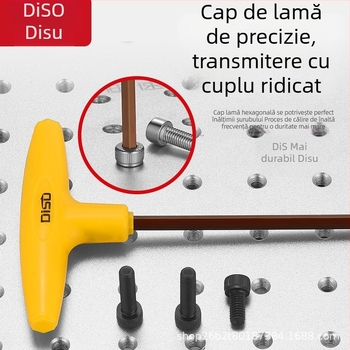 Disu cheie în formă de T, hex, lungă, pentru uz casnic, dimensiuni 2–8 mm, oțel S2
