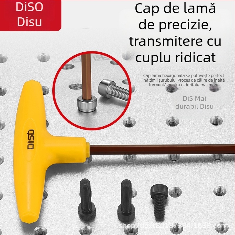 Disu cheie în formă de T, hex, lungă, pentru uz casnic, dimensiuni 2–8 mm, oțel S2
