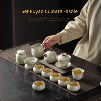 Set ceai Kung Fu Ruyao bej din porțelan: ceainic și cești, kit mic pentru uz casnic, cutie cadou ceai nouă, de înaltă calitate