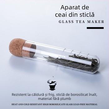 Infuzor de ceai din sticlă, în formă de eprubă, pentru ceai din frunze și ceai la plic – accesorii de birou pentru ceai