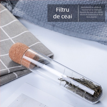 Infuzor de ceai din sticlă, în formă de eprubă, pentru ceai din frunze și ceai la plic – accesorii de birou pentru ceai