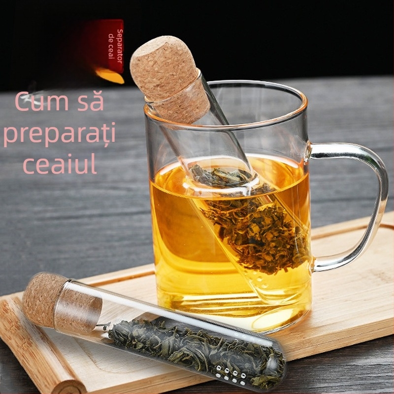 Infuzor de ceai din sticlă, în formă de eprubă, pentru ceai din frunze și ceai la plic – accesorii de birou pentru ceai