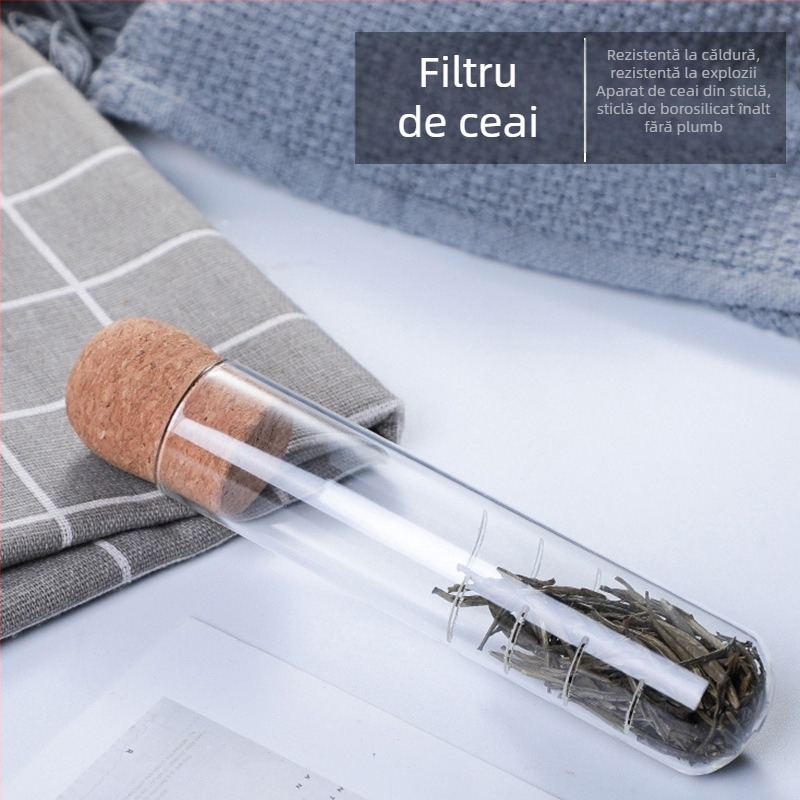Infuzor de ceai din sticlă, în formă de eprubă, pentru ceai din frunze și ceai la plic – accesorii de birou pentru ceai