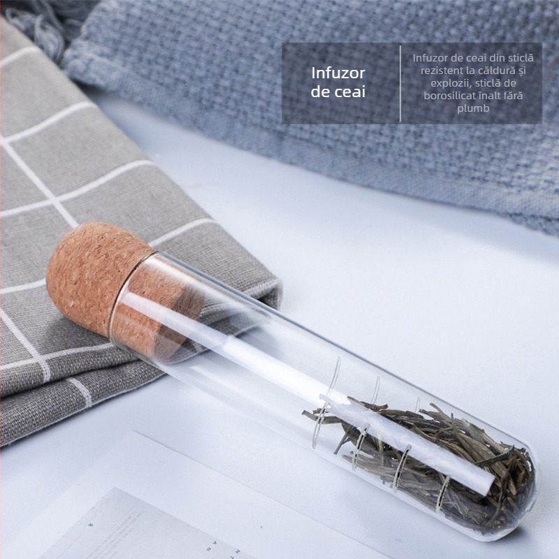 Infuzor de ceai din sticlă, în formă de eprubă, pentru ceai din frunze și ceai la plic – accesorii de birou pentru ceai