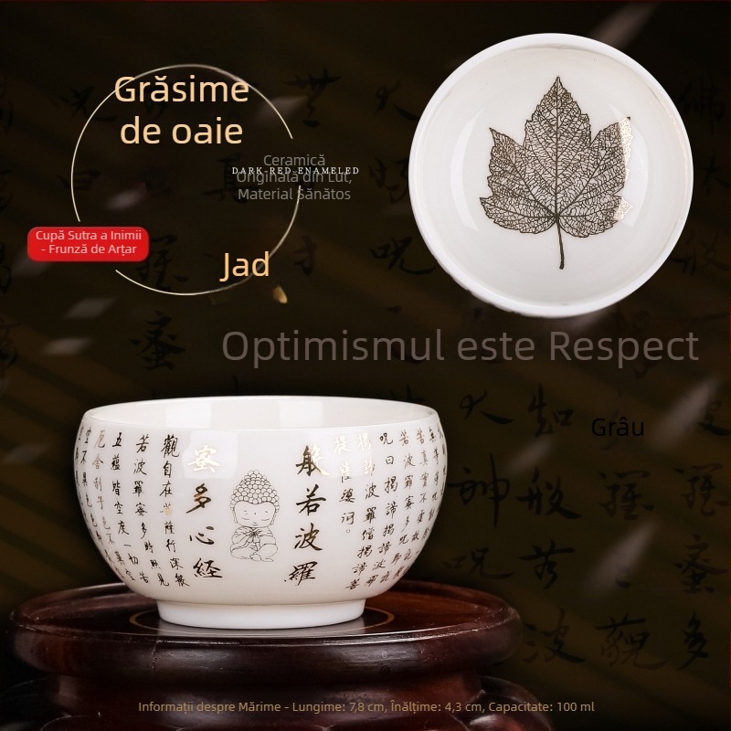 Ceșcă de ceai Jianzhan din porțelan Dehua, cu inscripția Heart Sutra, porțelan alb, ceașcă personală pentru ceai Kung Fu