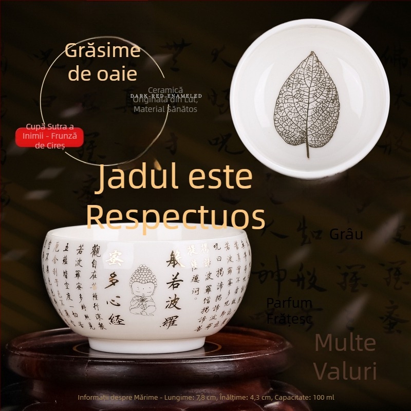 Ceșcă de ceai Jianzhan din porțelan Dehua, cu inscripția Heart Sutra, porțelan alb, ceașcă personală pentru ceai Kung Fu