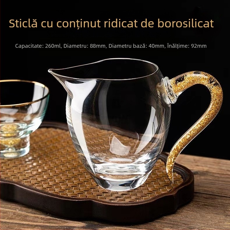 Vas din sticlă turcoaz cu capac și foiță de aur, ceașcă de ceai cristal pentru uz casnic, ceai de flori, rezistent la temperaturi