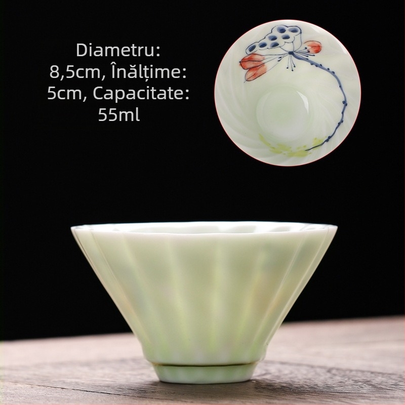 Ceașcă ceramică celadon, pictură manuală, ceai Gongfu, ceașcă de degustare, set de ceai