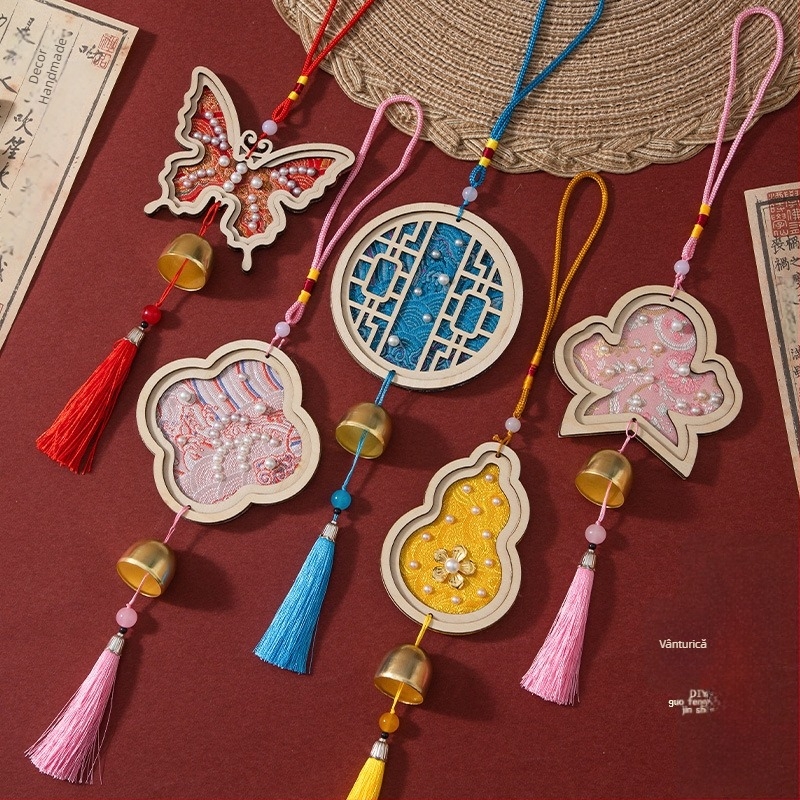 Kit DIY pentru clopoțel de vânt din lemn de plop, în stil brocart Song Dynasty – lucrat manual pentru copii