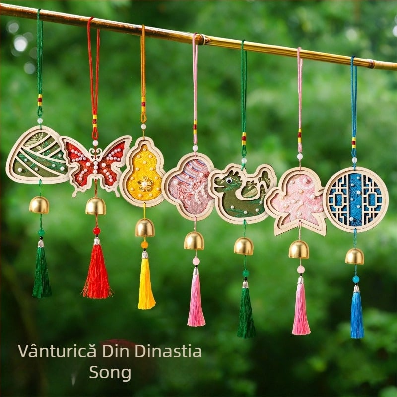 Kit DIY pentru clopoțel de vânt din lemn de plop, în stil brocart Song Dynasty – lucrat manual pentru copii