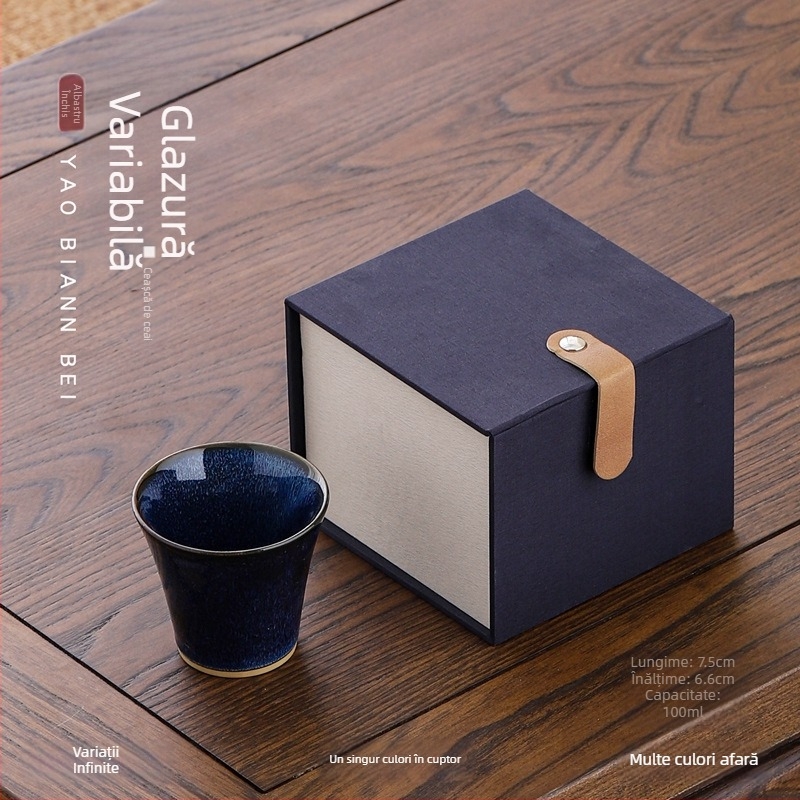 Ceașcă Jian Zhan de Jun Kiln — ceramică pentru ceai Kung Fu, ușor de ținut, într-o cutie cadou clasică, portabilă
