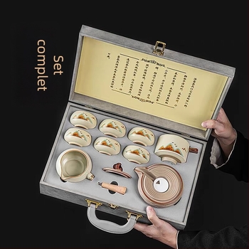Ru Kiln automat pentru acasă, set de ceai cu preparare simplă, ceainic rotativ din ceramică și ceașcă, set de ceai premium în cutie cadou