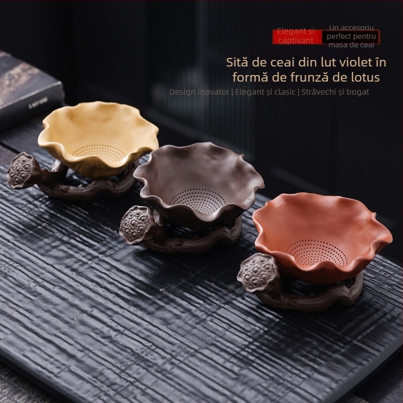 Filtru de ceai din lut mov cu formă de frunză de lotus, sită fină pentru uz casnic