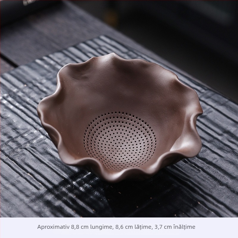 Filtru de ceai din lut mov cu formă de frunză de lotus, sită fină pentru uz casnic