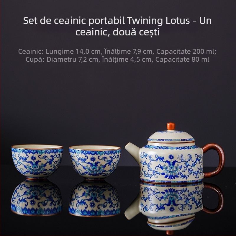 Set de ceai de călătorie cu o ceainică și două căni