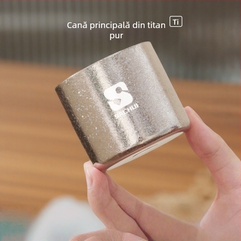 Ceașcă de ceai din titan pur, pereți dubli, stil Gongfu, pentru camping în aer liber