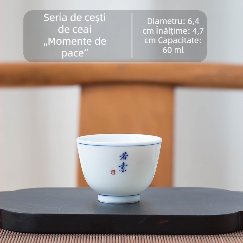 Ceașă de ceai Kung Fu din ceramică albastru-alb, mică pentru uz casnic, parte dintr-un set de ceai