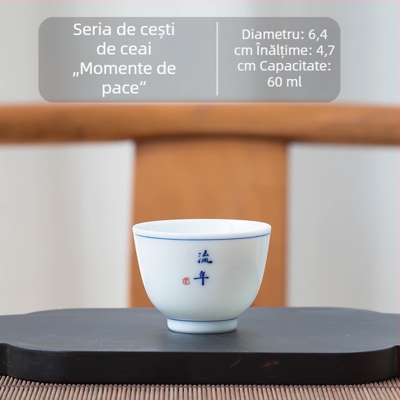 Ceașă de ceai Kung Fu din ceramică albastru-alb, mică pentru uz casnic, parte dintr-un set de ceai