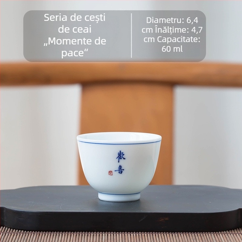 Ceașă de ceai Kung Fu din ceramică albastru-alb, mică pentru uz casnic, parte dintr-un set de ceai
