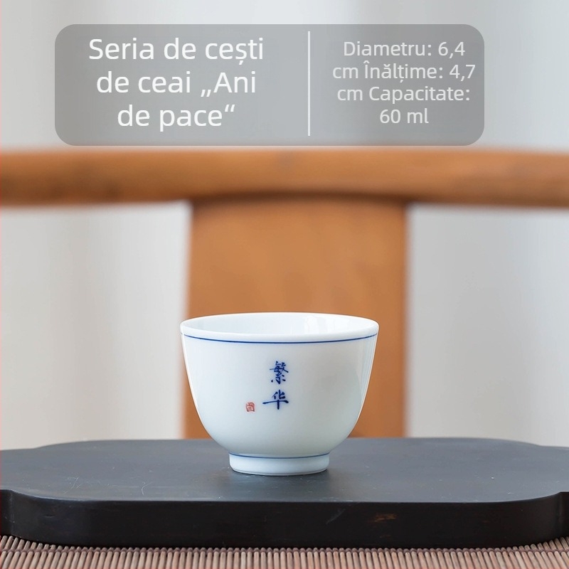 Ceașă de ceai Kung Fu din ceramică albastru-alb, mică pentru uz casnic, parte dintr-un set de ceai
