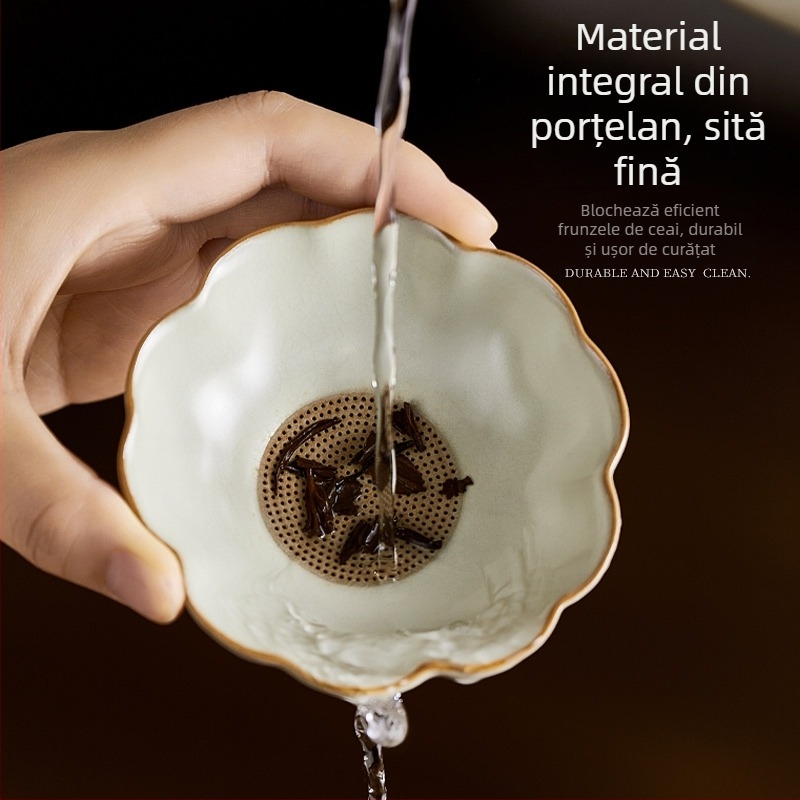Set filtru ceai Ru Kiln Gongdao, ceramic, cu tavă de ceai integrată și ceașcă de nivelare