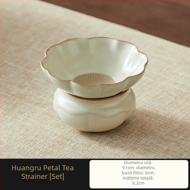Set filtru ceai Ru Kiln Gongdao, ceramic, cu tavă de ceai integrată și ceașcă de nivelare
