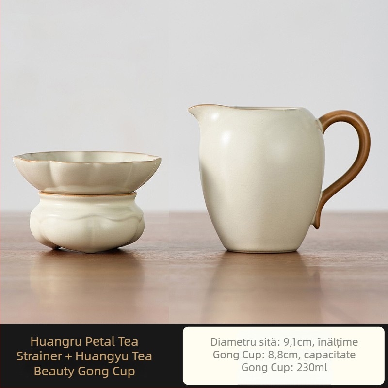 Set filtru ceai Ru Kiln Gongdao, ceramic, cu tavă de ceai integrată și ceașcă de nivelare