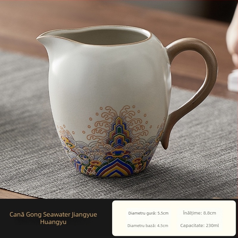 Set filtru ceai Ru Kiln Gongdao, ceramic, cu tavă de ceai integrată și ceașcă de nivelare