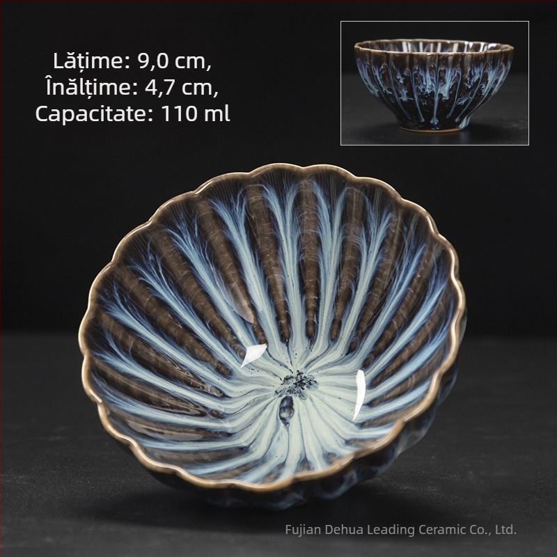 Ceașcă ceramică de ceai cu glazură de cuptor, ceașcă conică pentru degustare, glazură cer înstelat, design inspirat de maestru Kung Fu