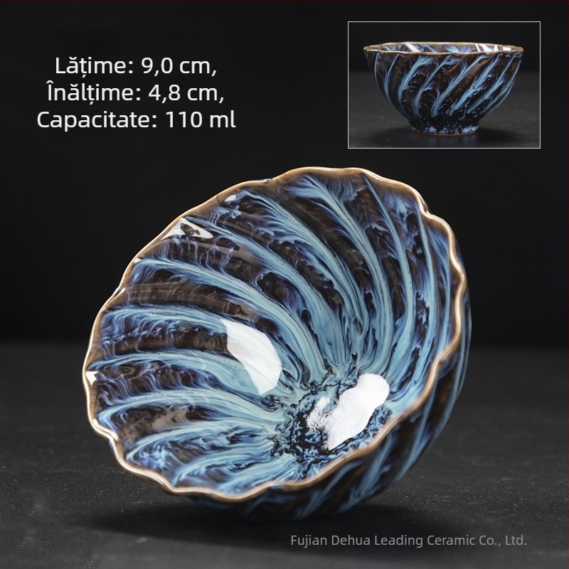Ceașcă ceramică de ceai cu glazură de cuptor, ceașcă conică pentru degustare, glazură cer înstelat, design inspirat de maestru Kung Fu