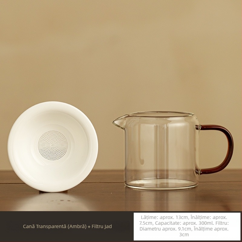Cană de ceai din sticlă borosilicat rezistentă la temperatură, cu mâner și filtru încorporat, all-in-one pentru acasă și birou