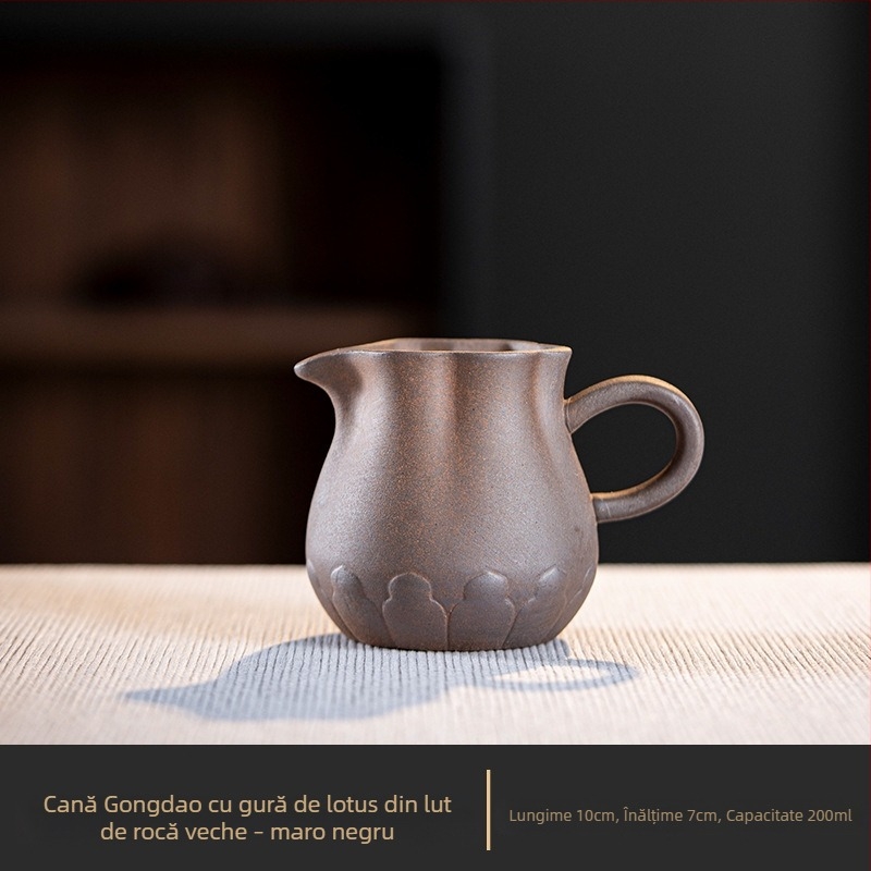 Vas mic de ceai din ceramică crudă cu model lotus, stil chinezesc, vas manual pentru servire și distribuție uniformă a ceaiului