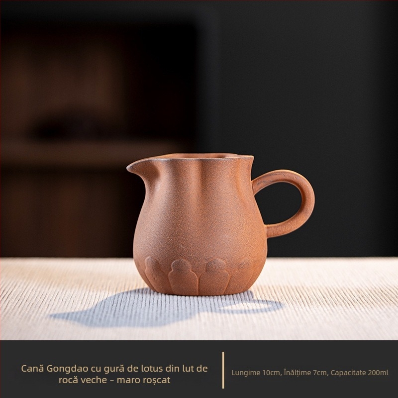 Vas mic de ceai din ceramică crudă cu model lotus, stil chinezesc, vas manual pentru servire și distribuție uniformă a ceaiului