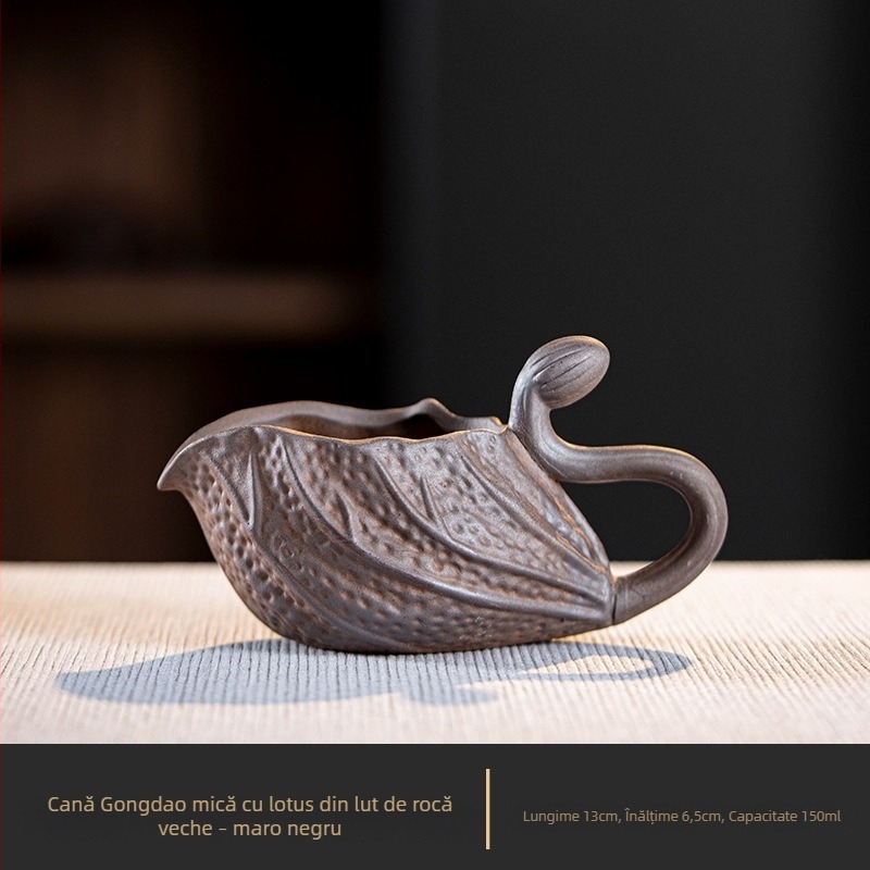 Vas mic de ceai din ceramică crudă cu model lotus, stil chinezesc, vas manual pentru servire și distribuție uniformă a ceaiului