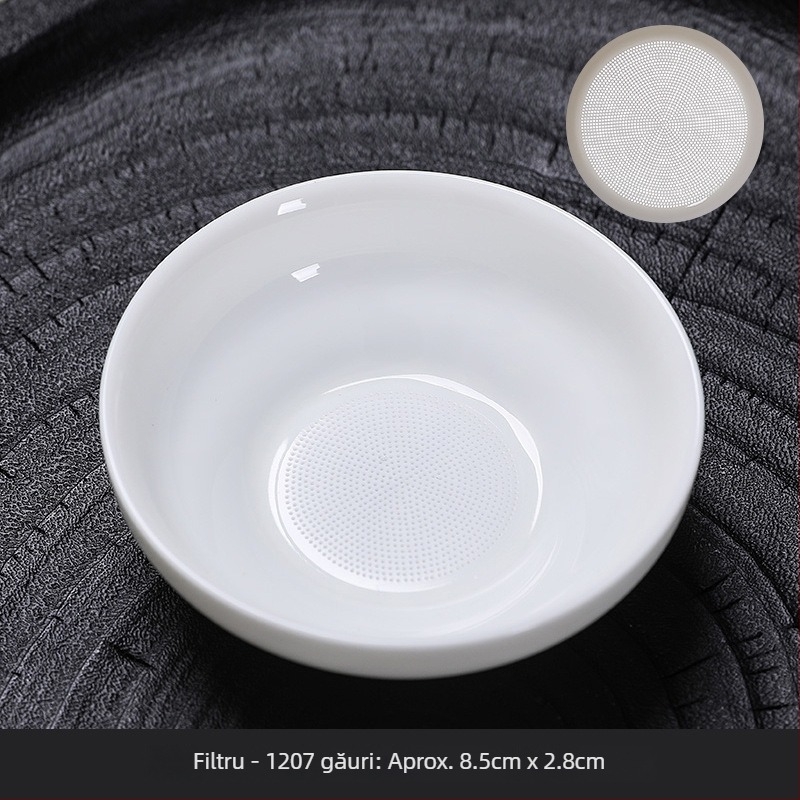 Filtru de ceai din porțelan alb, cu filtru ceramic integrat pentru prepararea ceaiului – accesorii pentru set de ceai