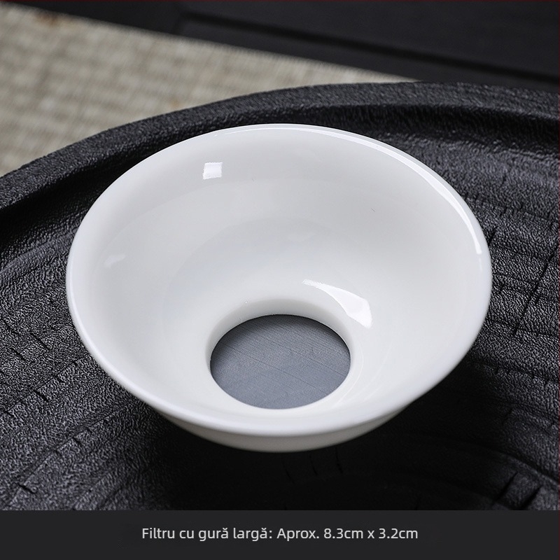 Filtru de ceai din porțelan alb, cu filtru ceramic integrat pentru prepararea ceaiului – accesorii pentru set de ceai