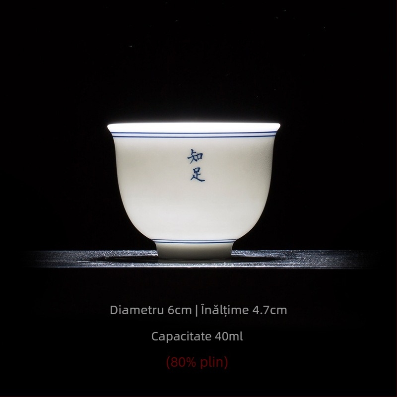 Ceșcuță de ceai din porțelan albastru‑alb, pictură manuală, stil minimalist — ceașcă unică, ceșcuță ceramică Kung Fu pentru degustare