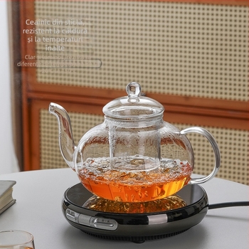 Ceainic din sticlă borosilicată, capacitate mare, pentru ceai de plante, filtru