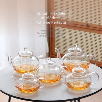 Ceainic din sticlă borosilicată, capacitate mare, pentru ceai de plante, filtru