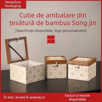 Cutie cadou în stil chinezesc nou cu țesătură din bambus și brocart pentru ceainicul Jian Zhan și ceainic din lut purpuriu – set Gongfu de ceai cu cutie de depozitare brocartată