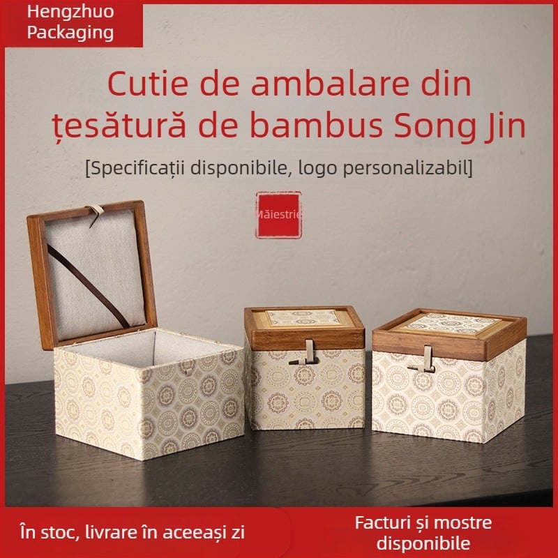 Cutie cadou în stil chinezesc nou cu țesătură din bambus și brocart pentru ceainicul Jian Zhan și ceainic din lut purpuriu – set Gongfu de ceai cu cutie de depozitare brocartată