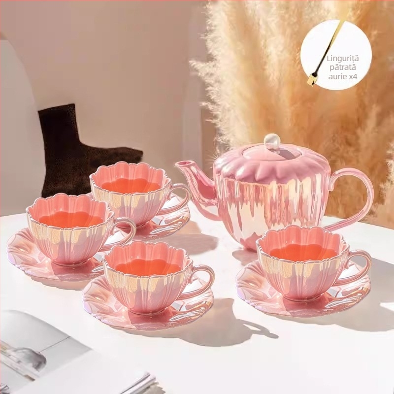 Ceainic ceramic cu luciu perlat și motiv floral – set de ceai pentru acasă, ceai de după-amiază în stil britanic