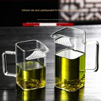 Pahar din sticlă borosilicat înaltă, formă pătrată cu semilună, gros, pentru ceai verde, separator de ceai, pentru uz casnic